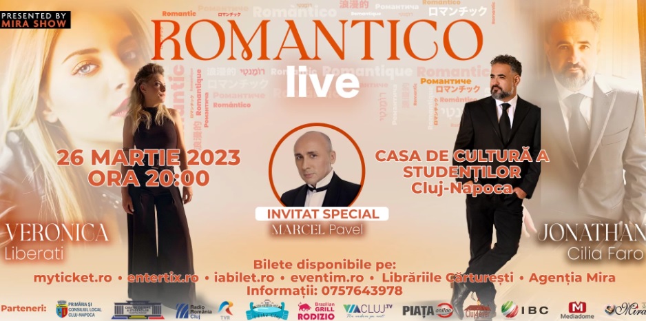Marcel Pavel, invitat special la concertul „Romantico” de la Cluj-Napoca, alături de Veronica Liberati și Jonathan Cilia Faro